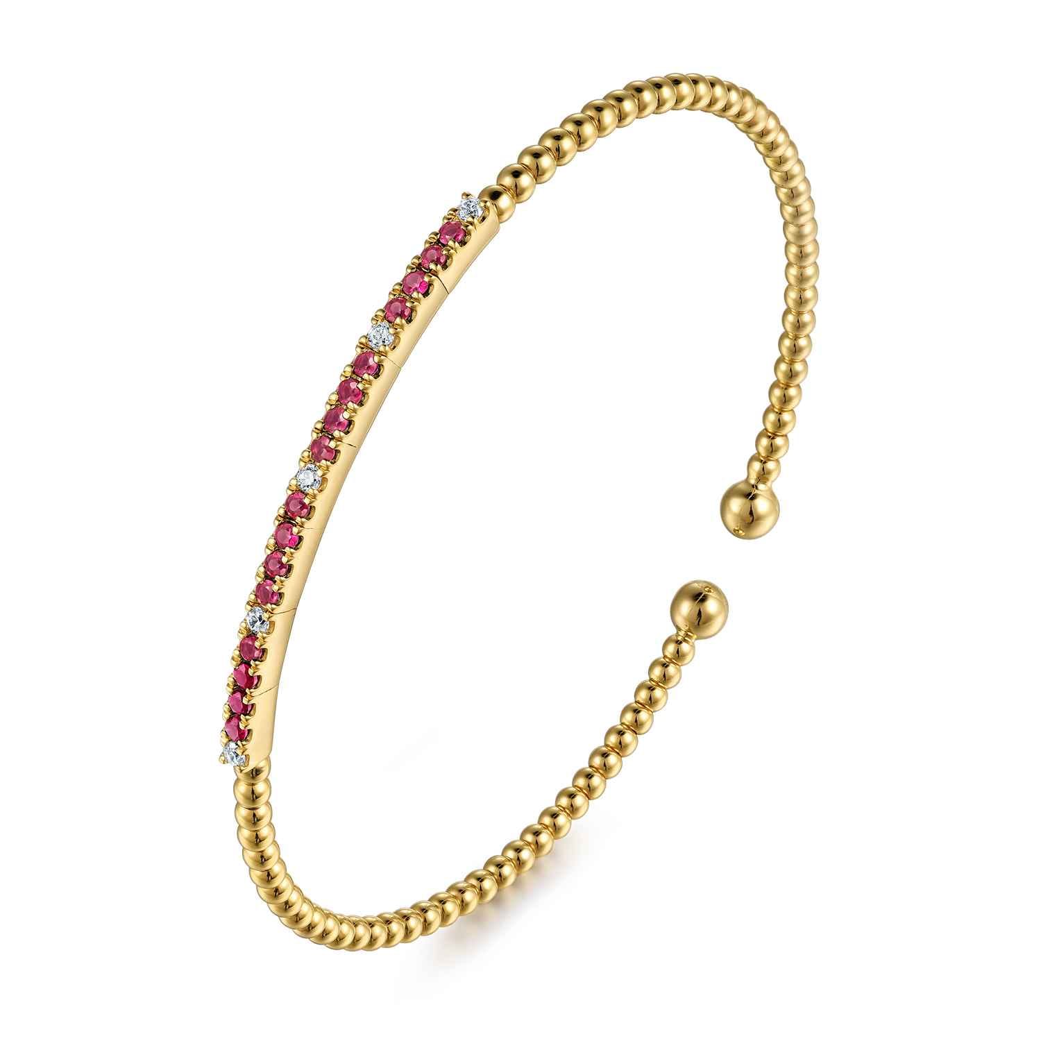 14K Yellow Gold Diamond and Ruby Bangle - 0.09 ct - Shot 2
