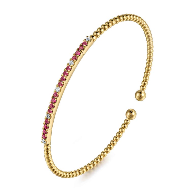 14K Yellow Gold Diamond and Ruby Bangle - 0.09 ct - Shot 2
