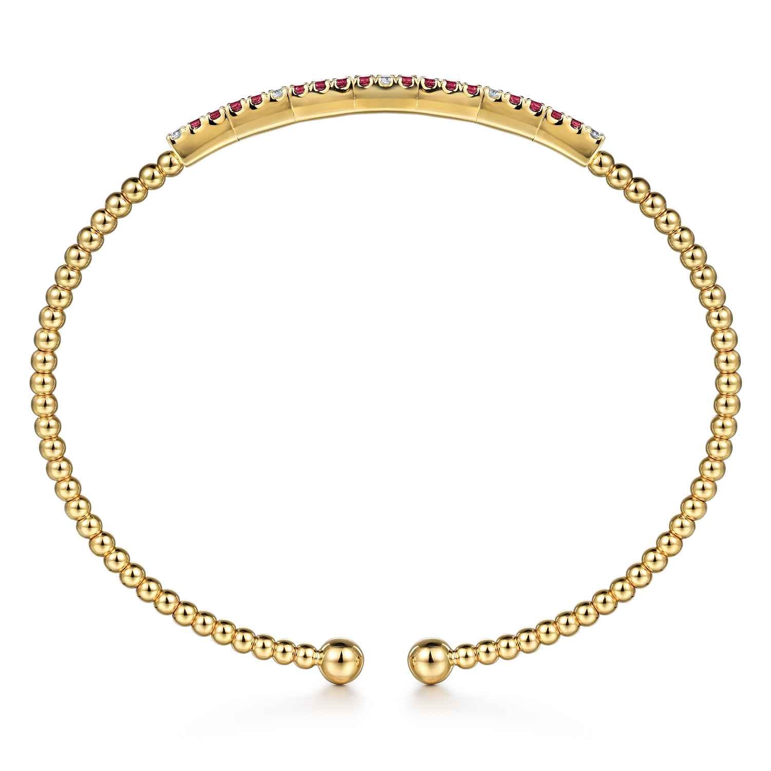 14K Yellow Gold Diamond and Ruby Bangle - 0.09 ct - Shot 3