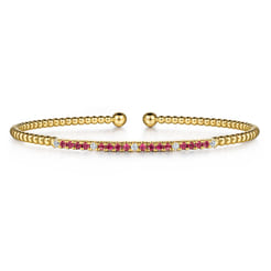 14K Yellow Gold Diamond and Ruby Bangle