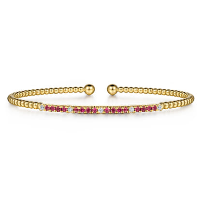 14K Yellow Gold Diamond and Ruby Bangle