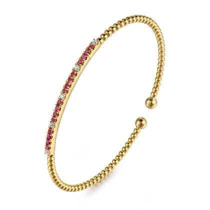 14K Yellow Gold Diamond and Ruby Bangle