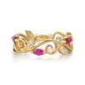 14K Yellow Gold Diamond and Ruby Filigree Pattern Stackable Ladies Ring - 0.06 ct