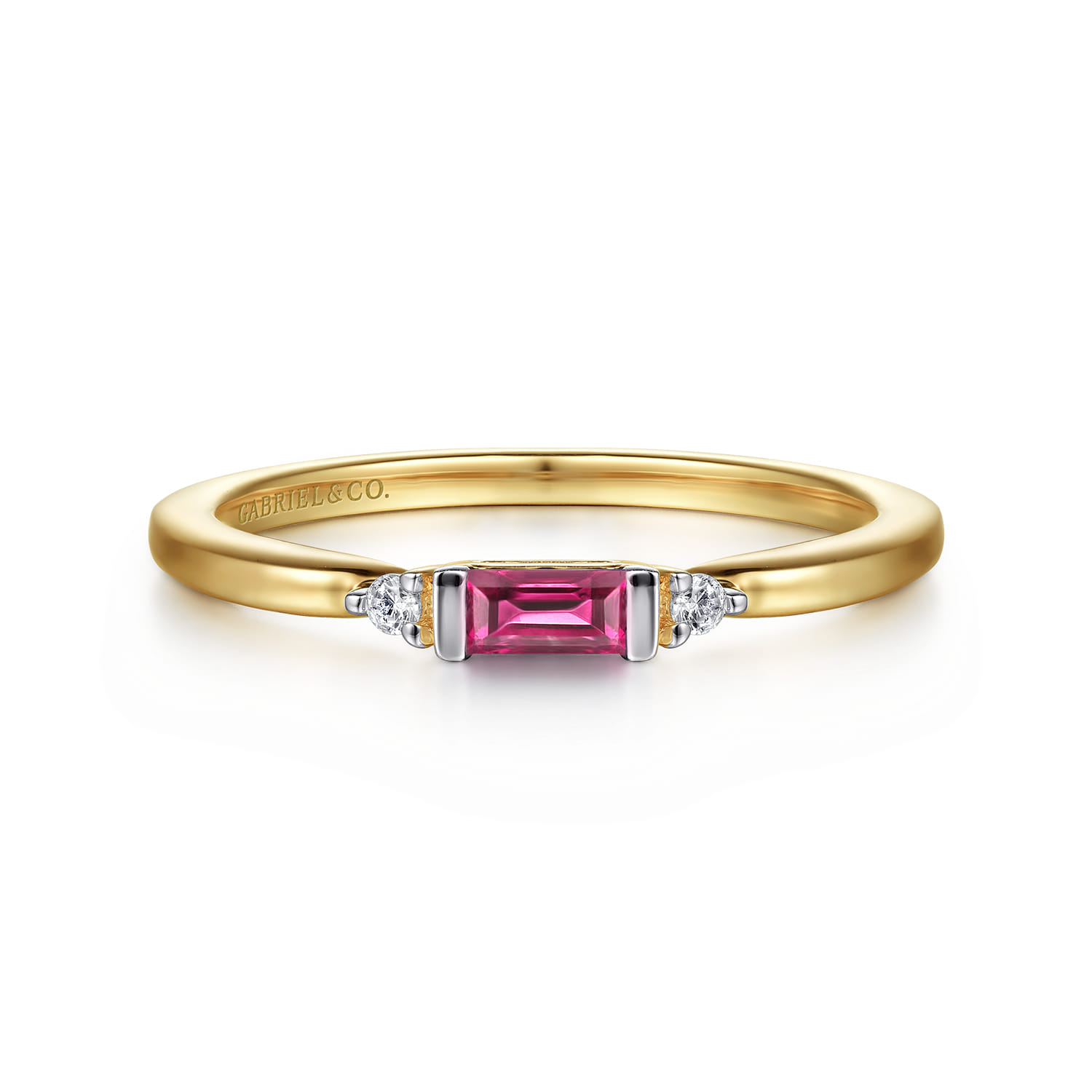 14K Yellow Gold Diamond and Ruby Stackable Ring - 0.03 ct - Shot 1