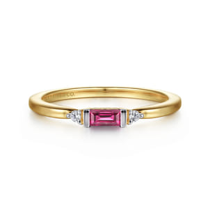 14K Yellow Gold Diamond and Ruby Stackable Ring
