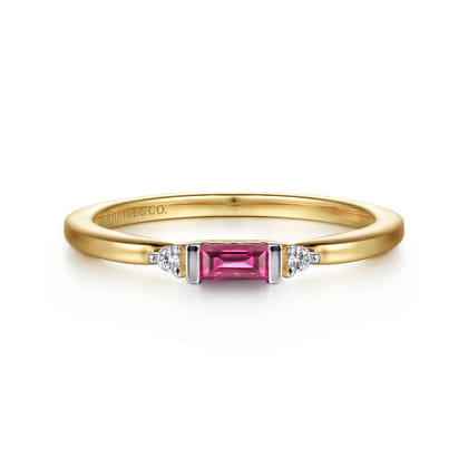 14K Yellow Gold Diamond and Ruby Stackable Ring