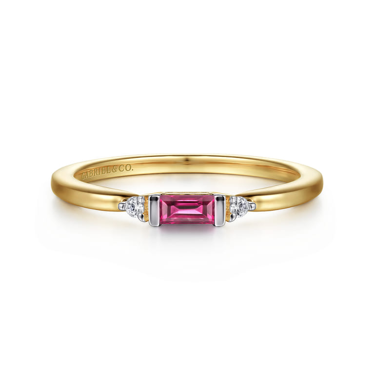14K Yellow Gold Diamond and Ruby Stackable Ring - 0.03 ct - Shot 1