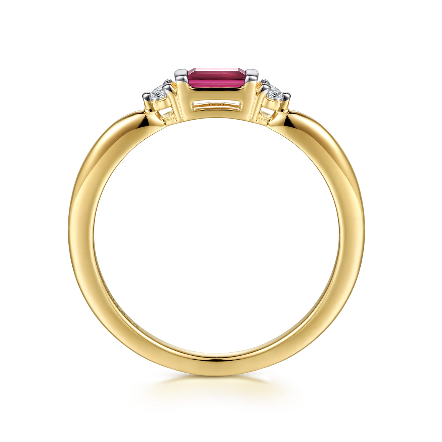 14K Yellow Gold Diamond and Ruby Stackable Ring - 0.03 ct - Shot 2
