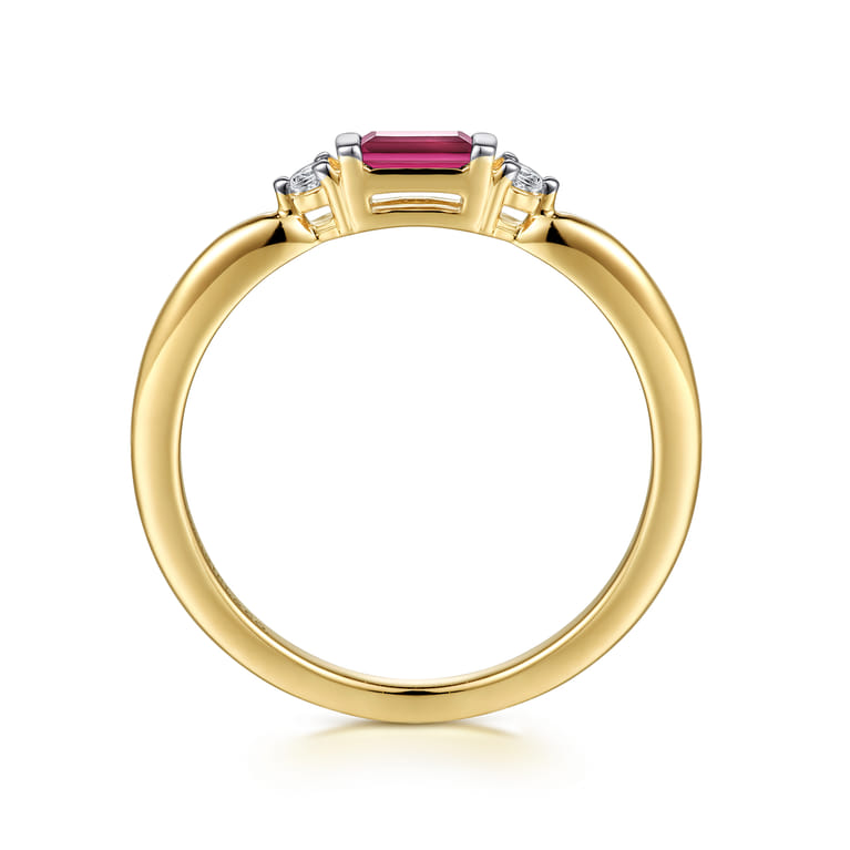 14K Yellow Gold Diamond and Ruby Stackable Ring - 0.03 ct - Shot 2