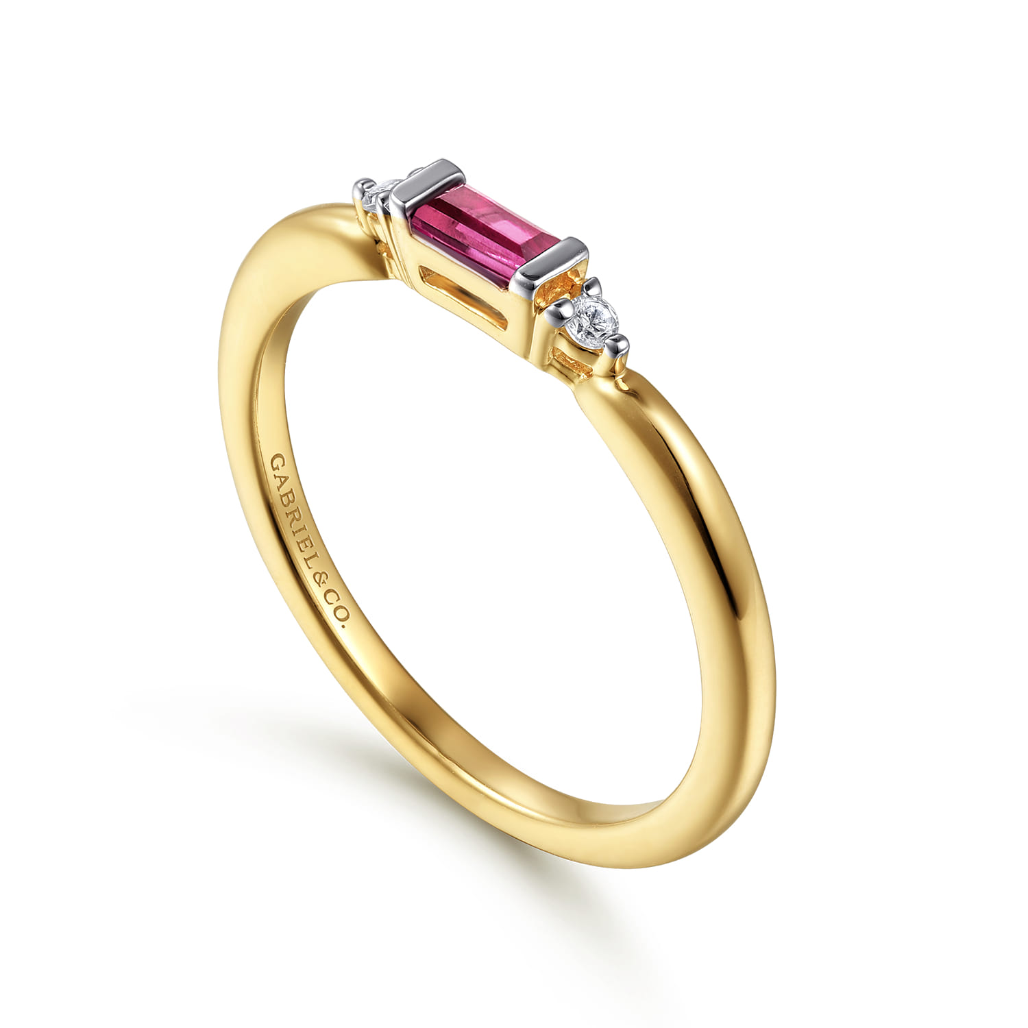 14K Yellow Gold Diamond and Ruby Stackable Ring - 0.03 ct - Shot 3