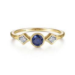 14K Yellow Gold Diamond and Sapphire 3 Stone Promise Ring