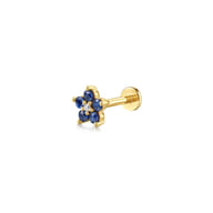 14K Yellow Gold Diamond and Sapphire Flower Single Flatback Stud Earring