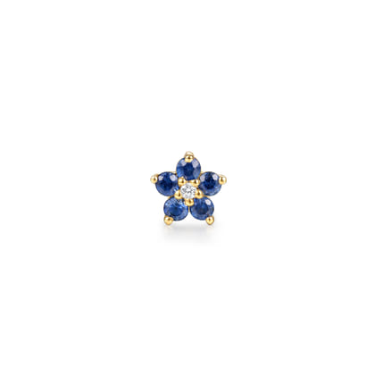 14K Yellow Gold Diamond and Sapphire Flower Single Flatback Stud Earring