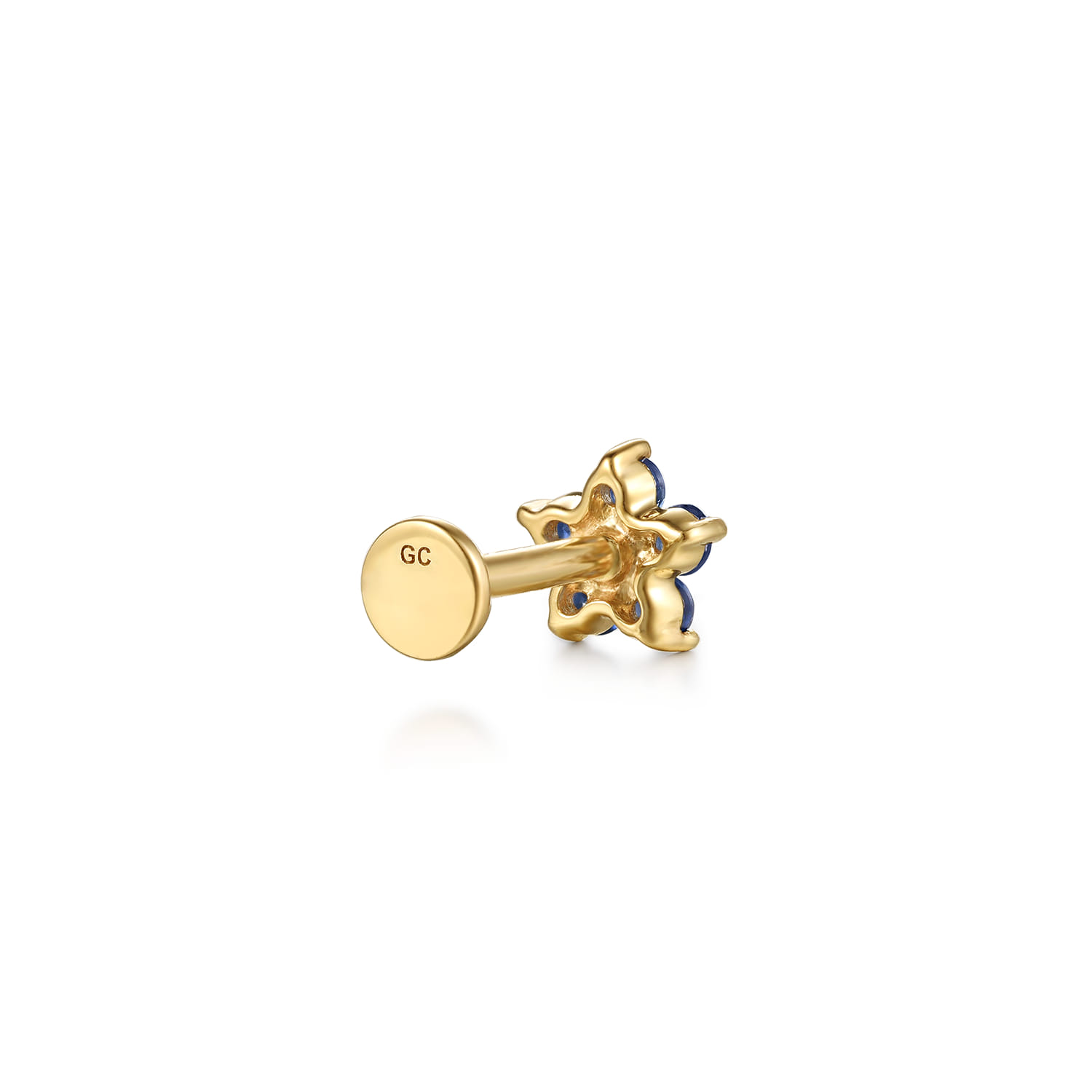 14K Yellow Gold Diamond and Sapphire Flower Single Flatback Stud Earring - 0.01 ct - Shot 2