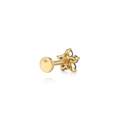 14K Yellow Gold Diamond and Sapphire Flower Single Flatback Stud Earring