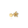 14K Yellow Gold Diamond and Sapphire Flower Single Flatback Stud Earring - 0.01 ct