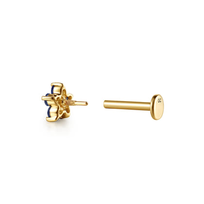 14K Yellow Gold Diamond and Sapphire Flower Single Flatback Stud Earring