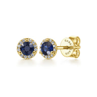 14K Yellow Gold Diamond and Sapphire Halo Stud Earrings