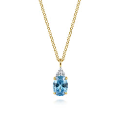 14K Yellow Gold Diamond and Swiss Blue Topaz Pendant Necklace