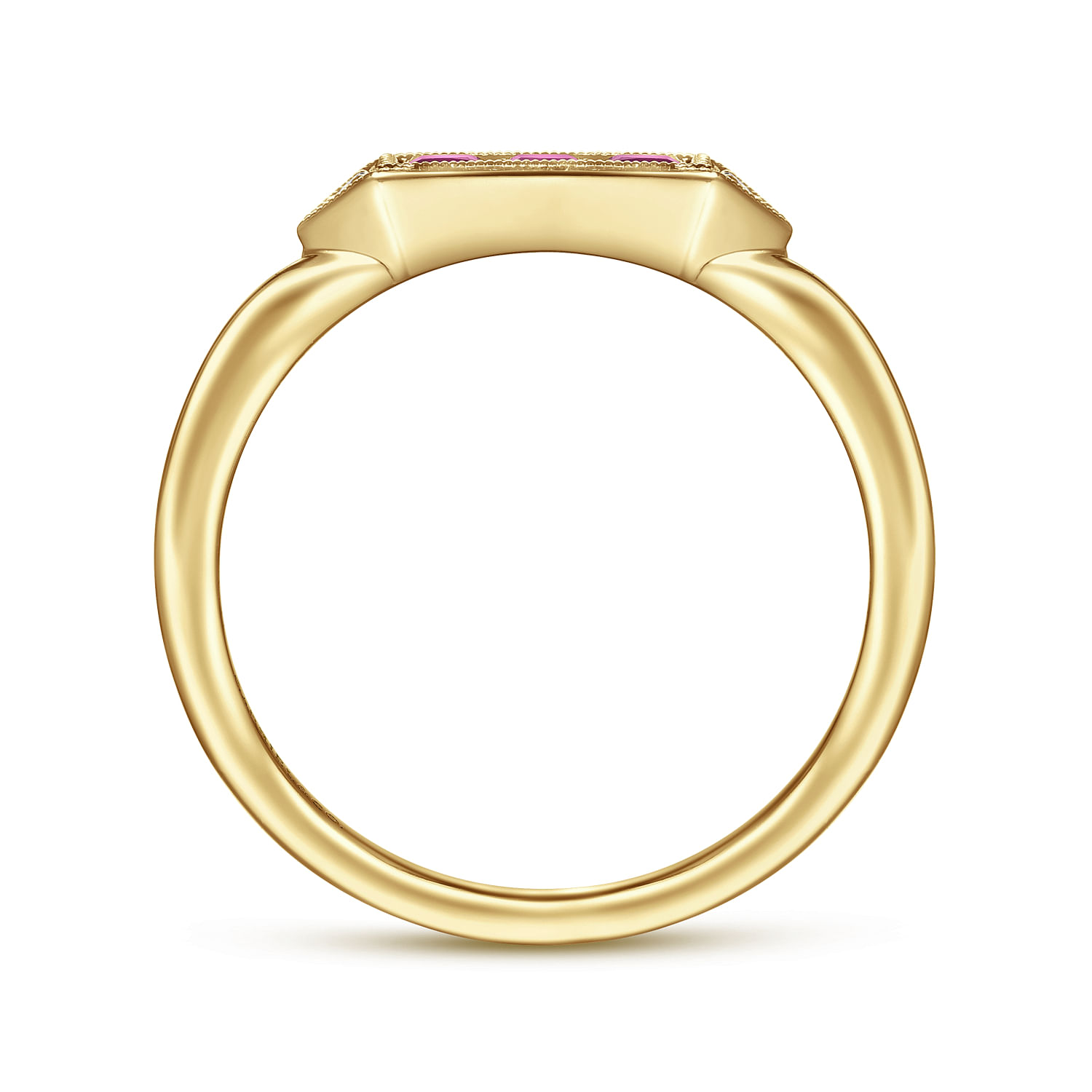 14K Yellow Gold Diamond and Trio Princess Cut Ruby Stackable Ring