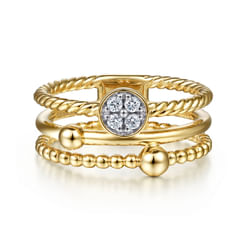 14K Yellow Gold Diamond and Twisted Rope Bujukan Easy Stackable Ring