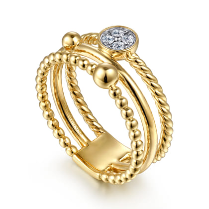 14K Yellow Gold Diamond and Twisted Rope Bujukan Easy Stackable Ring