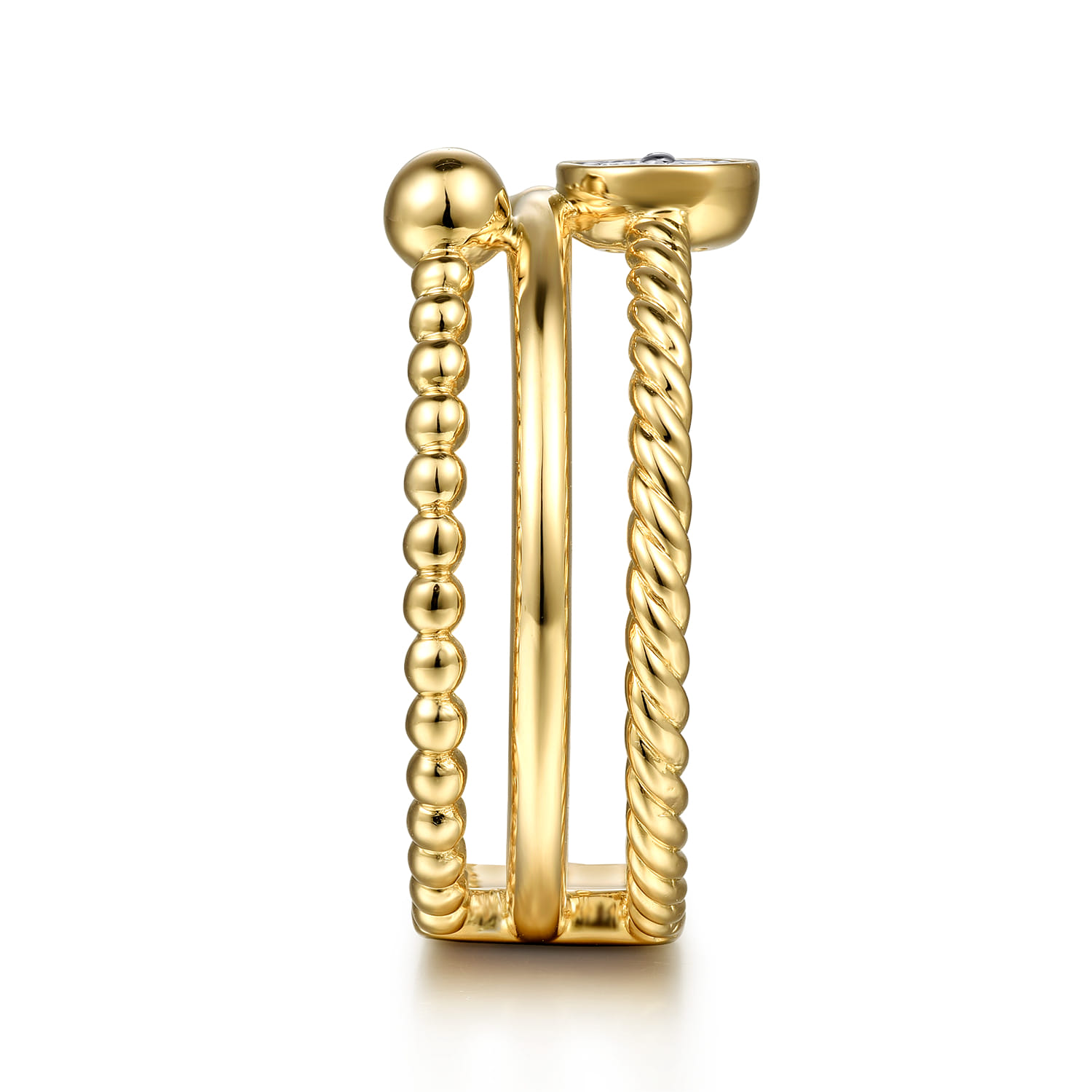 14K Yellow Gold Diamond and Twisted Rope Bujukan Easy Stackable Ring - 0.09 ct - Shot 4