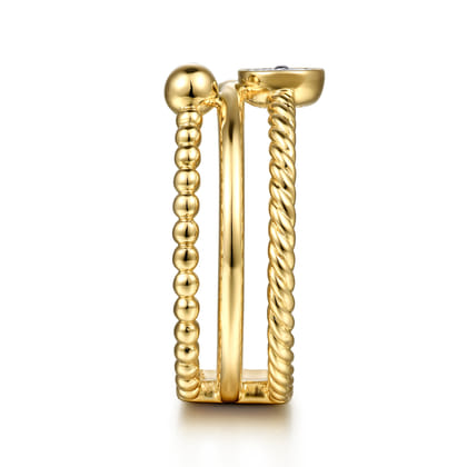 14K Yellow Gold Diamond and Twisted Rope Bujukan Easy Stackable Ring