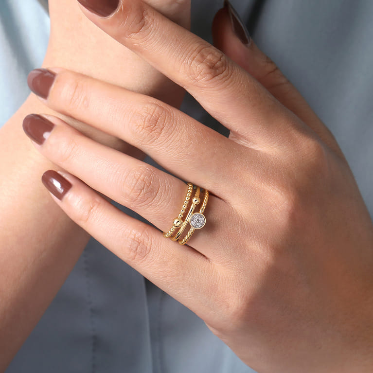 14K Yellow Gold Diamond and Twisted Rope Bujukan Easy Stackable Ring - 0.09 ct - Shot 5