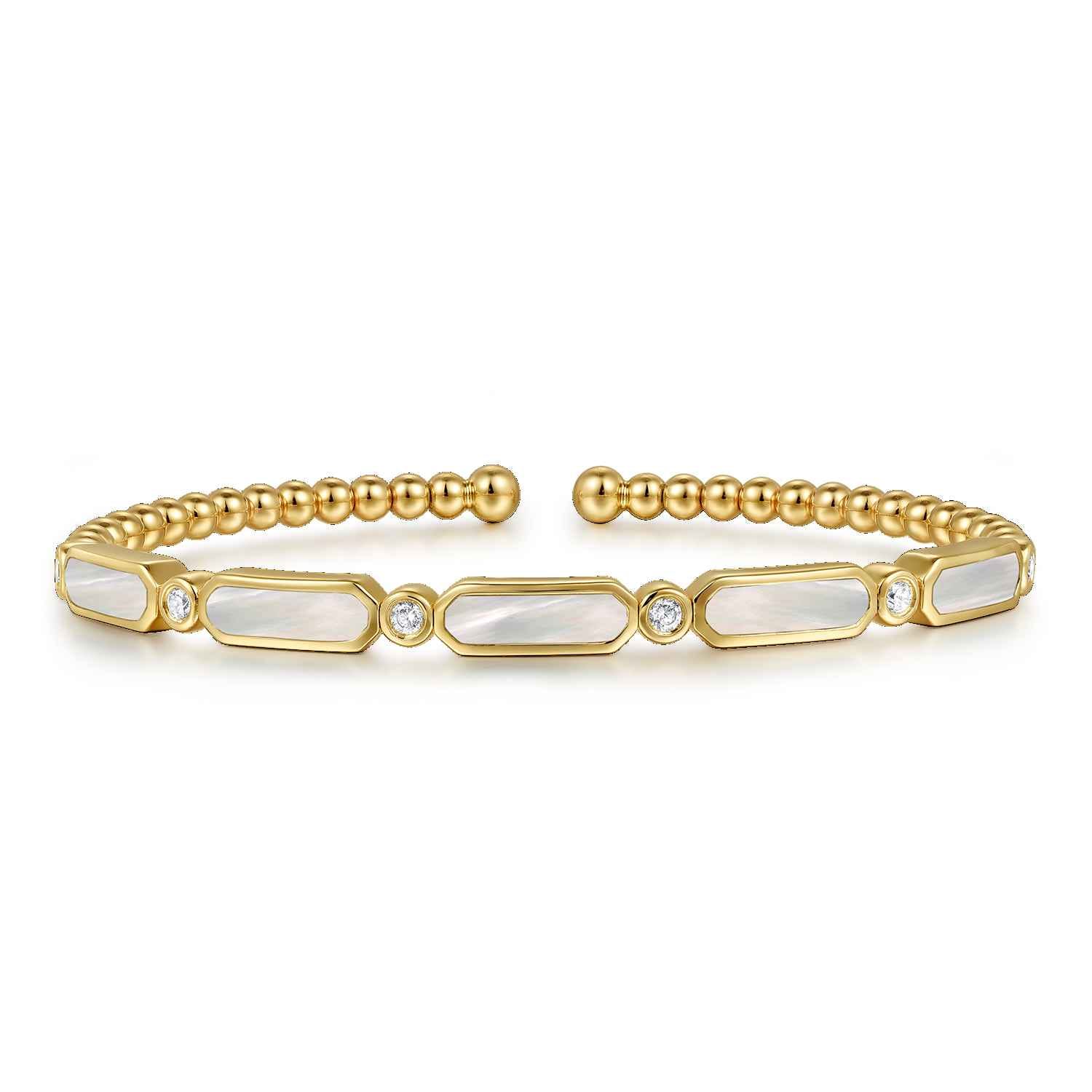 14K Yellow Gold Diamond and White Mother Pearl Bangle - 0.21 ct - Shot 1