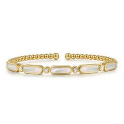 14K Yellow Gold Diamond and White Mother Pearl Bangle