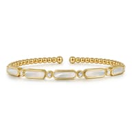 14K Yellow Gold Diamond and White Mother Pearl Bangle