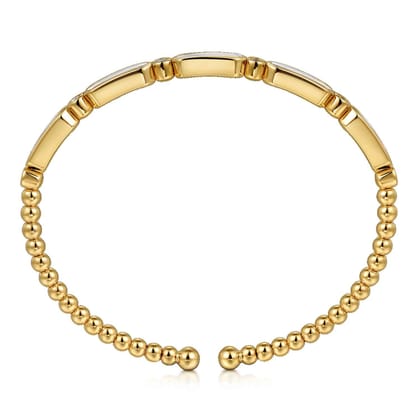 14K Yellow Gold Diamond and White Mother Pearl Bangle