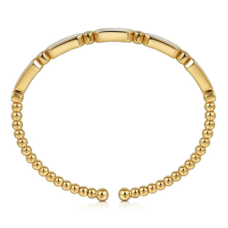 14K Yellow Gold Diamond and White Mother Pearl Bangle - 0.21 ct - Shot 3