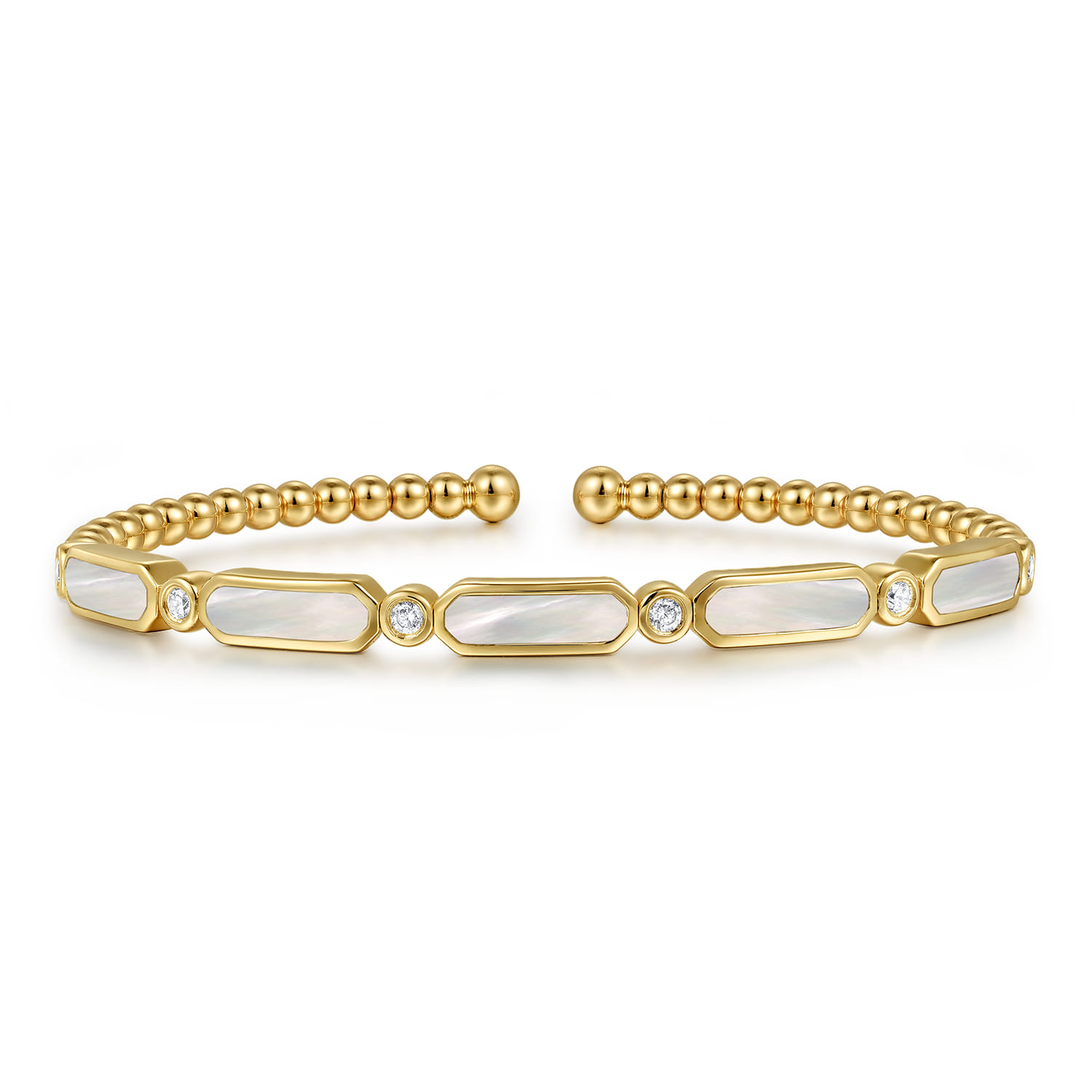 14K Yellow Gold Diamond and White Mother of Pearl Bujukan Bangle - 0.21 ct - Shot 1