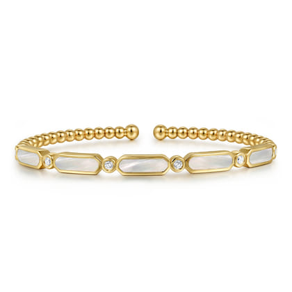 14K Yellow Gold Diamond and White Mother of Pearl Bujukan Bangle