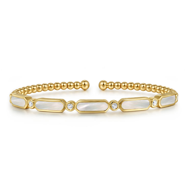 14K Yellow Gold Diamond and White Mother of Pearl Bujukan Bangle - 0.21 ct - Shot 1