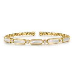 14K Yellow Gold Diamond and White Mother of Pearl Bujukan Bangle