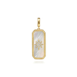 14K Yellow Gold Diamond and White Mother of Pearl Bujukan Medallion Pendant With Detachable Bail