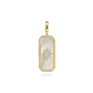 14K Yellow Gold Diamond and White Mother of Pearl Bujukan Medallion Pendant With Detachable Bail