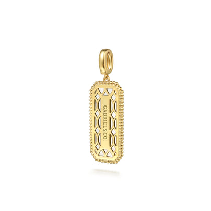 14K Yellow Gold Diamond and White Mother of Pearl Bujukan Medallion Pendant With Detachable Bail