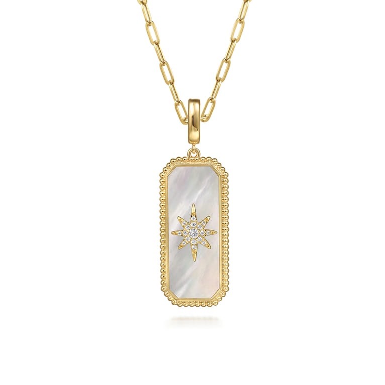 14K Yellow Gold Diamond and White Mother of Pearl Bujukan Medallion Pendant With Detachable Bail - 0.13 ct - Shot 3
