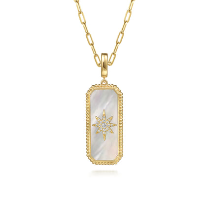 14K Yellow Gold Diamond and White Mother of Pearl Bujukan Medallion Pendant with Detachable Bail