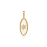 14K Yellow Gold Diamond and White Mother of Pearl Bujukan Oval Shape Medallion Pendant With Detachable Bail - 0.13 ct