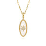 14K Yellow Gold Diamond and White Mother of Pearl Bujukan Oval Shape Medallion Pendant With Detachable Bail - 0.13 ct