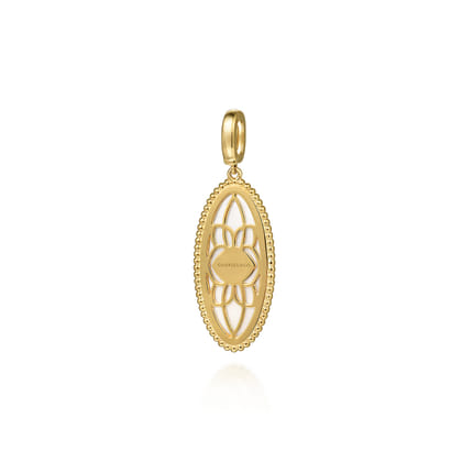 14K Yellow Gold Diamond and White Mother of Pearl Bujukan Oval Shape Medallion Pendant with Detachable Bail