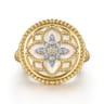 14K Yellow Gold Diamonds and White Mother of Pearl Bujukan Signet Ring - 0.09 ct
