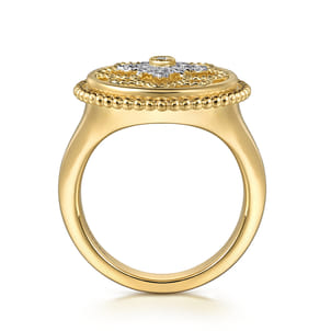 14K Yellow Gold Diamonds and White Mother of Pearl Bujukan Signet Ring