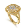 14K Yellow Gold Diamonds and White Mother of Pearl Bujukan Signet Ring - 0.09 ct