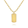 14K Yellow Gold Dog Tag Pendant Hollow Chain Necklace